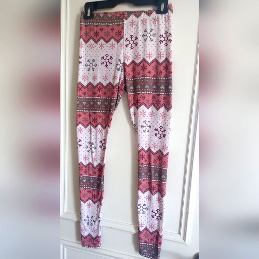 Ardene Pink and White Patterned Leggings - O/S